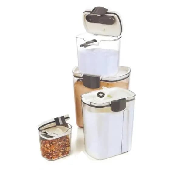 Kit 4 Potes Herméticos de Plástico Transparente com Tampa Dispenser Porta Grãos Açucareiro