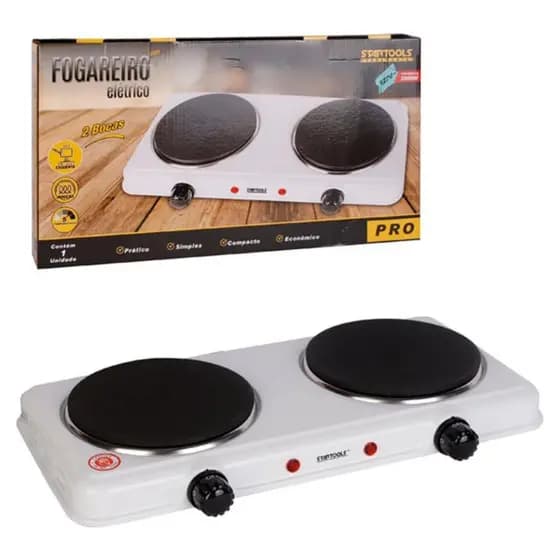 Fogareiro Elétrico Portátil 2 Bocas 127V Controle de Temperatura Fogão De Mesa Cooktop Camping