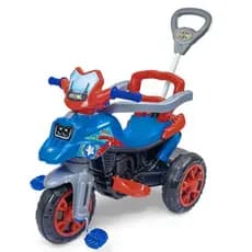 Triciclo Infantil Moto com Pedal e Haste Guia Removível,  Manoplas Emborrachadas AZUL