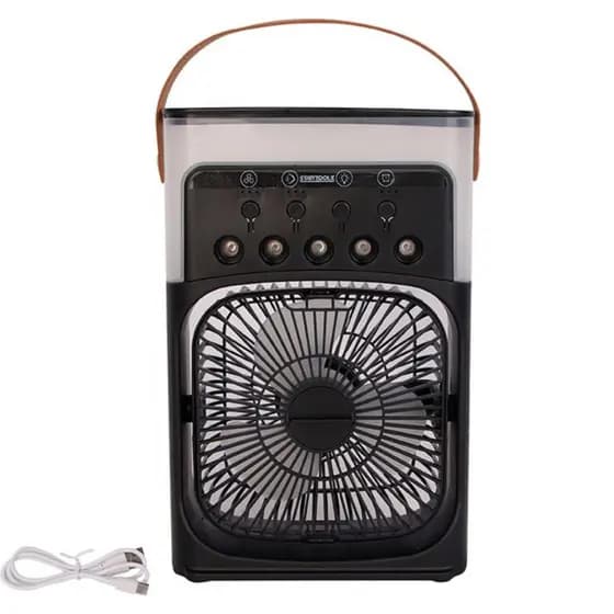 Climatizador Ventilador Portátil Umidificador LED 3 Velocidade  Silencioso Tanque 500ml PRETO  10W