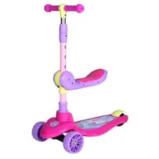 Patinete Infantil com Assento, 3 Rodas, Uni toys, Função 2 em 1, Cor Rosa e Lilás