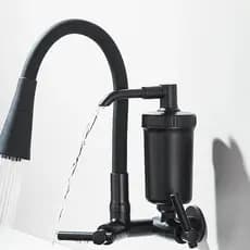 Torneira com Filtro Parede Preto Bica Movel Cozinha Abs Black Cromado Jato Dupla função Flexivél
