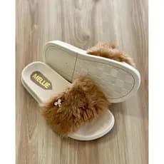 Chinelo Slide Feminino Mellie Marrom Pelo Quentinho Tamanho Especial Numero Grande 40 41 42 43