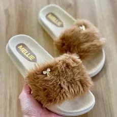 Chinelo Slide Feminino Pelucia Caramelo Marrom Laco Tendencia Moda Lancamento Blogueiras Influencers