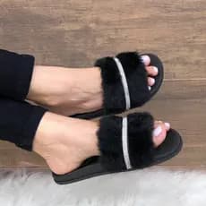 Chinelo Slide Strass Novo Preto Branco Conforto Leve Macio Bonita Numero Especial 42 43 Para Noiva