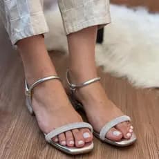 Sandalia Saltinho Baixo Strass Prata Preto Nude Confortavel Trabalho Passeio Linda Salto Baixinho