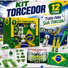 Kit Torcedor Brasil Copa 12 Itens Bandeira Acessórios Torcida