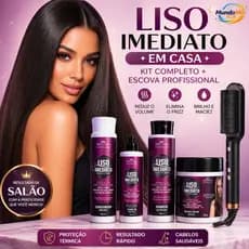 Kit Liso Imediato Redutor de Volume Anti Frizz + Escova Pente Alisadora