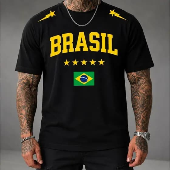 Camiseta Brasil Hexa 2026 Masculina Unissex Futebol Copa do Mundo Algodão Premium