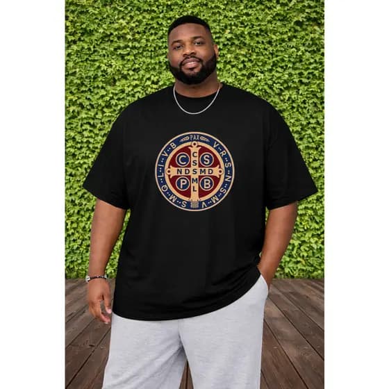 Camiseta Plus Size Masculina Medalha de São Bento 100% Algodão, Envio Imediato!