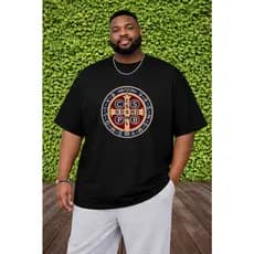 Camiseta Plus Size Masculina Medalha de São Bento 100% Algodão, Envio Imediato!