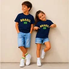 Camiseta Infantil Brasil Bandeira Futebol Copa Menino e Menina 2 ao 16