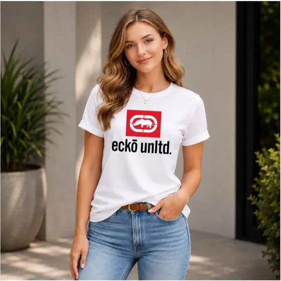 Camiseta Feminina Juvenil Adulto Plus Size Ecko Medio Tecido 100% Algodão Conforto Premium, Envio Imediato