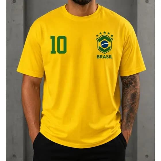 Camiseta Brasil Hexa 2026 Masculina Unissex Copa do Mundo 100% Algodão Premium