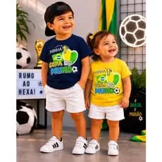 Camiseta Infantil Brasil Minha Primeira Copa do Mundo Futebol Menino e Menina 2 ao 16