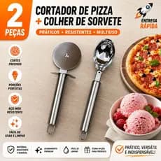 Colher Para Sorvete + Cortador de Pizza Massas Cozinha Açai Sorveteria Aço Inox Linha Premium