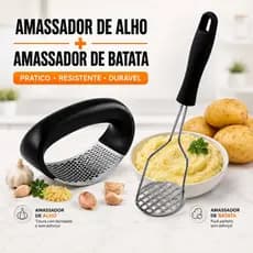 1 Amassador de Batata + 1 Amassador de Alho Aço Inox Cozinha Qualidade Garantida