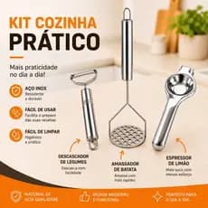 Espremedor de Limão + Descascador de Legumes + Amassador de Batatas Aço Inox Casa Cozinha Premium
