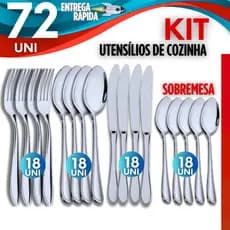Kit 72/40/36 Unidades Talheres Linha Premium Utilidades Garfos + Facas + Colheres + Colheres de Sobremesa