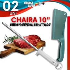 Faca Cutelo Profissional 6” Açougueiro + Amolador Chaira Estriada 10" Entre as Melhores Facas