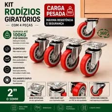 Kit 4 ou 8 ou 12 Rodinhas Giratórias para Carga Pesada 50mm 2 Polegadas Roda Reforçada Movel Estante