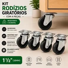 Kit 4 ou 8 ou 12 Rodinhas Giratórias 38mm 1.2 Resistente Rodizio Para Móveis Estantes Bancadas Vasos