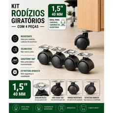 Kit 4 ou 8 ou 12 Rodinhas Giratórias 40mm 1.5 Anti Ruido Rodinha Para Cadeira Rack Moveis Vasos