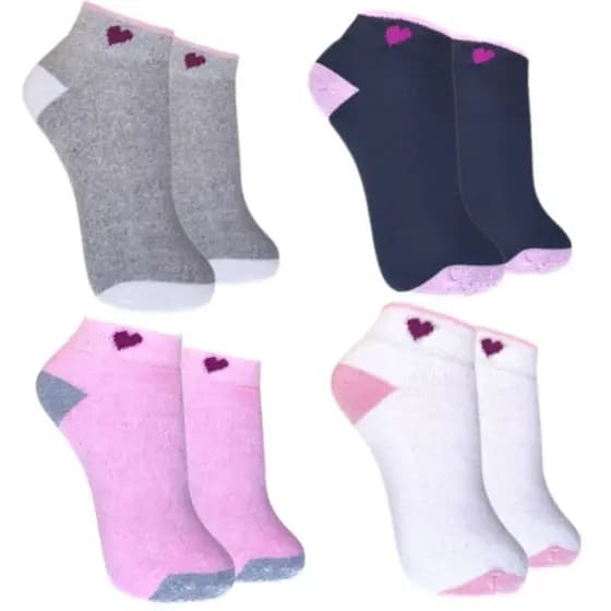 Meias Femininas Soquete com Coração – Kit 4 Pares