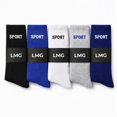 Kit 5 Meias Masculinas Sport Cano Alto Algodão Confortável LMG