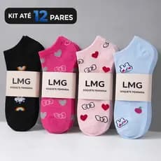 Kit até 12 Pares Meias Soquete Femininas Confortáveis Macias