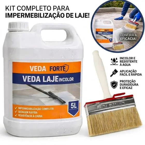 Kit Veda Laje Impermeabilizante Incolor 5 Litros Veda + Broxa de Pintura Profissional