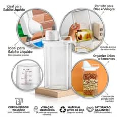 Pote Hermético Com Medidor Dosador e Alça 2300ml/1800ml/1100ml Porta Mantimentos Organização Cozinha