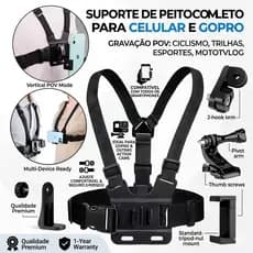Suporte Peitoral Para Celular Gravação POV Ciclismo Motovlog Trilhas Ajustável