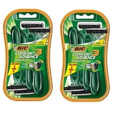 Kit 08 Un - Aparelho de Barbear BIC Comfort 3 Advance Sensitive, Pele Sensível, Fita Lubrificante, Verde, Barbeador