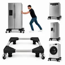 Suporte Ajustável Com Rodinhas Para Lava-Louças Geladeira Máquina De Lavar Até 200kg Inox Reforçado