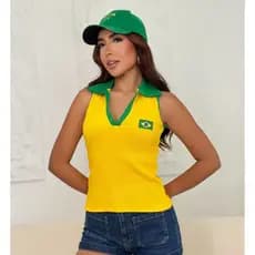Regata Polo Brasil Core Verde Amarelo Copa do Mundo Básico dia a dia Casual Essencial