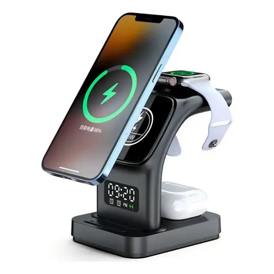 Carregador Sem Fio Inducao Magnetico Para iPhone Apple Estação 5 Em 1 Cor Preto