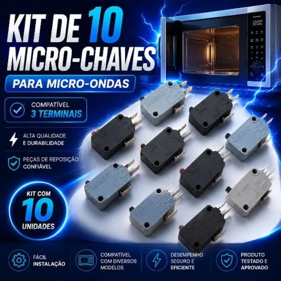 Kit de 10 Micro-Chaves Switch Própria Para Micro-ondas com 3 Terminais