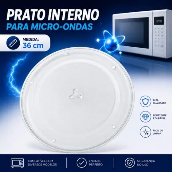 Prato Interno para Micro-ondas - Medida: 36 cm | Consulte a marca do Trevo