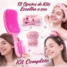 kit6 Skincare Autocuidado - esponja facial escova polvo faixa laço massageador touca cetim escova raquete esponja gota
