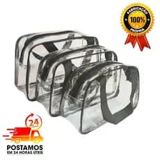Kit 3 Necessaire Frasqueira Transparente Bolsas e  Organizadora de Maquiagem
