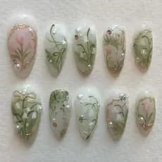 Adesivos de unhas, unhas destacáveis, unhas falsas de orquídea doce, unhas tridimensionais de fada, unhas usáveis est