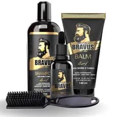 Kit Para Barba BRAVUS Shampoo/balm/óleo/Escova para barba