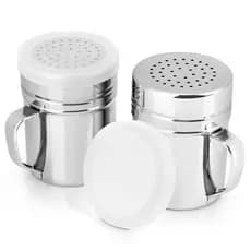 Kit 2 Polvilhador Inox Com Alça E Tampa Saleiro Cozinha