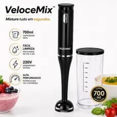 Mixer Elétrico 220V 700ml Portátil com Copo Triturador para Vitaminas Shakes VeloceMix