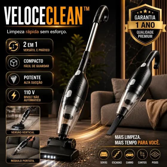 Aspirador de Pó Vertical Portátil 2 em 1 Potente Multiuso Com Fio 110V Limpeza Rápida VeloceClean™