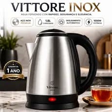 Chaleira Elétrica Inox 1,8L 1000W 127V Desligamento Automático Vittore Inox