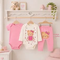 Conjunto Bebê Menina Suedine 100% Algodão Premium Infantil 3 Peças Calça Kit Body Roupa De Bebe Maternidade Mijão