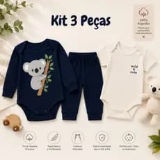 Kit Conjunto Bebê 3 Peças Trio Algodão: Body Calça Mijão ou Regata Shorts Estampas Divertidas Enxoval Menino Verão Inver