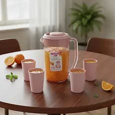 Jarra 2 Litros Acrilica + 4 Copos 300ml Para Suco Sanremo